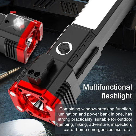 Multi-Function Tactical Flashlight: Rechargeable, Hammer, Magnet, Power Bank | Emergency Ready